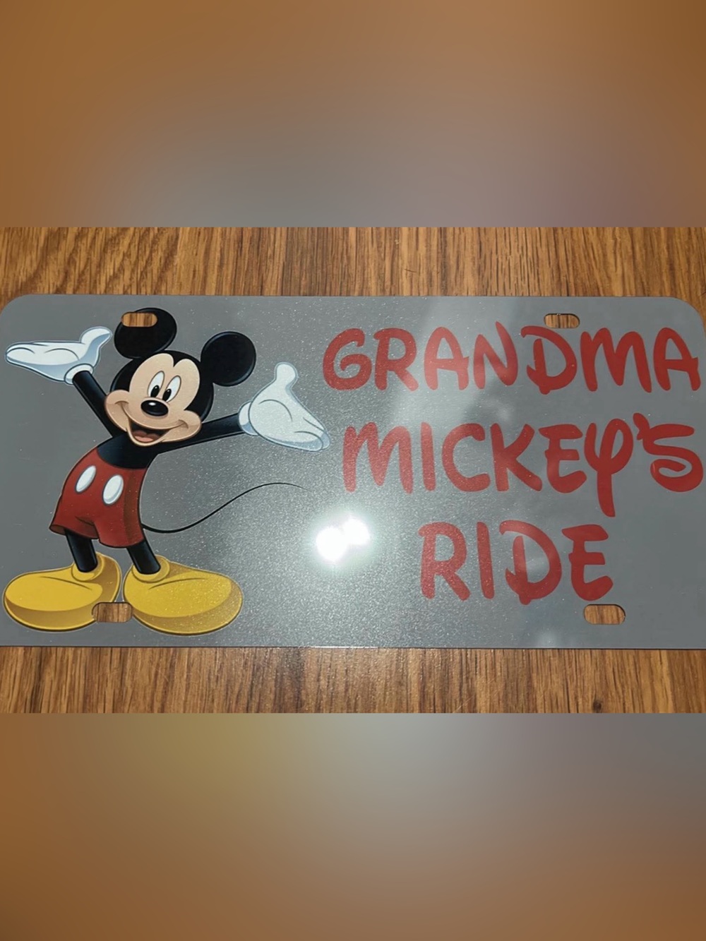 Mickey Mouse Grandma License Plate - Silver and Red